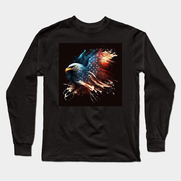 American Eagle and Flag Abstract Art Long Sleeve T-Shirt by Jades-Corner